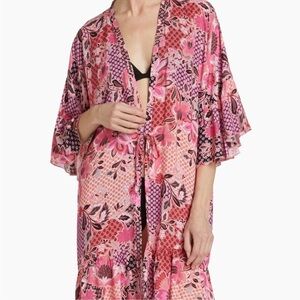 Johnny Was Valennis Ruffle Floral Swim Cover-up Kimono Resortwear Size XXS/XS